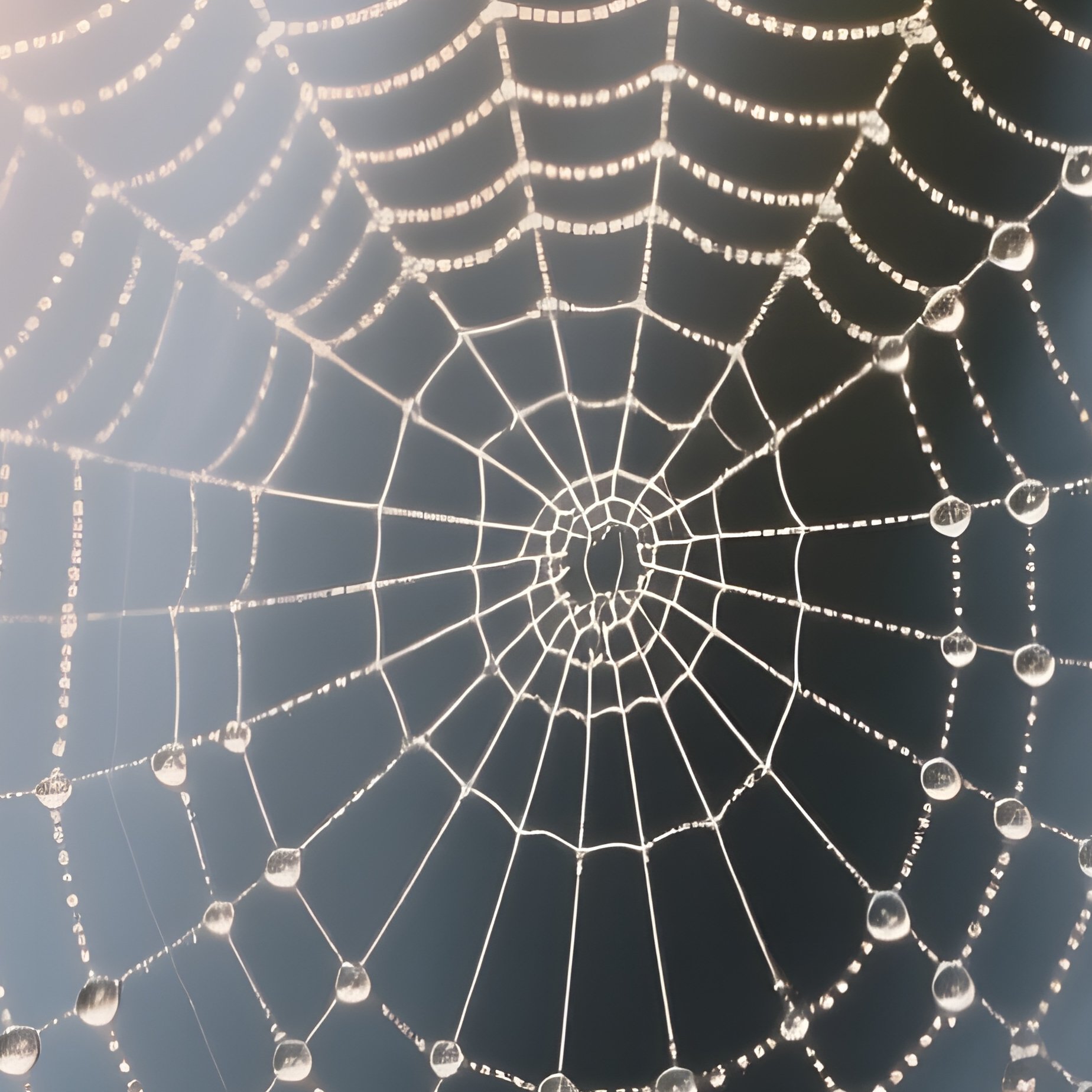 A Close Up Macro View Of Water Droplets Clinging To Delicate Spiderwebs Near A Waterfall, Sunrise - Full Resolution Quality Preview