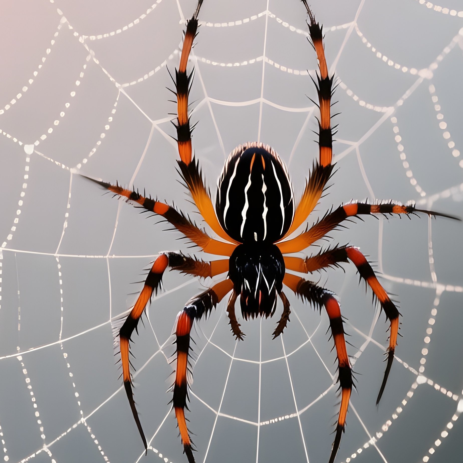 A Close‑Up Of A Dew‑Covered Spider Web Draped Between Two Rose Stems, Each Droplet Acting As A Tiny - Full Resolution Quality Preview