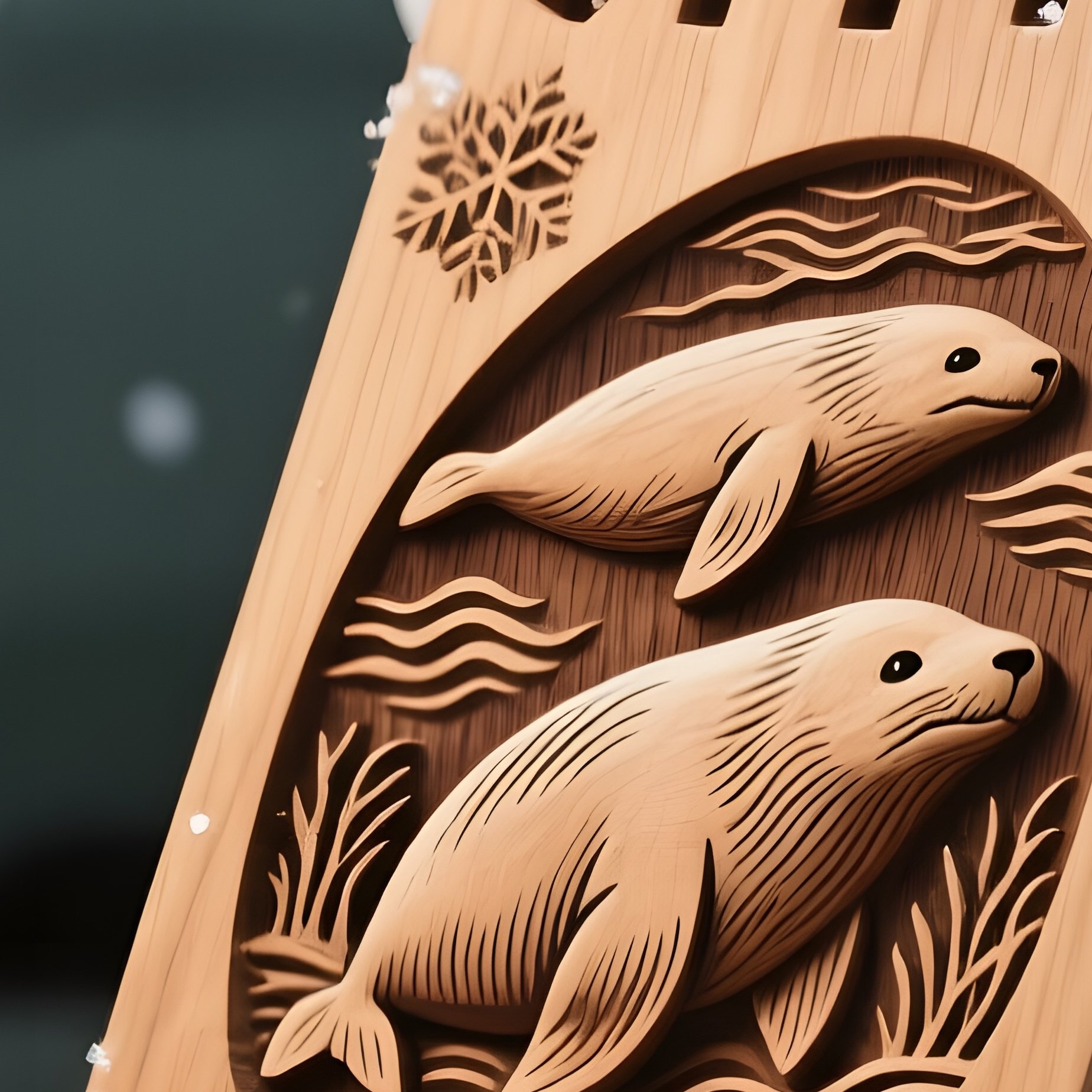 A Close Up Of A Hand Carved Wooden Sled Leaning Against The Side Of An Igloo, Detailed Etchings Of - Full Resolution Quality Preview