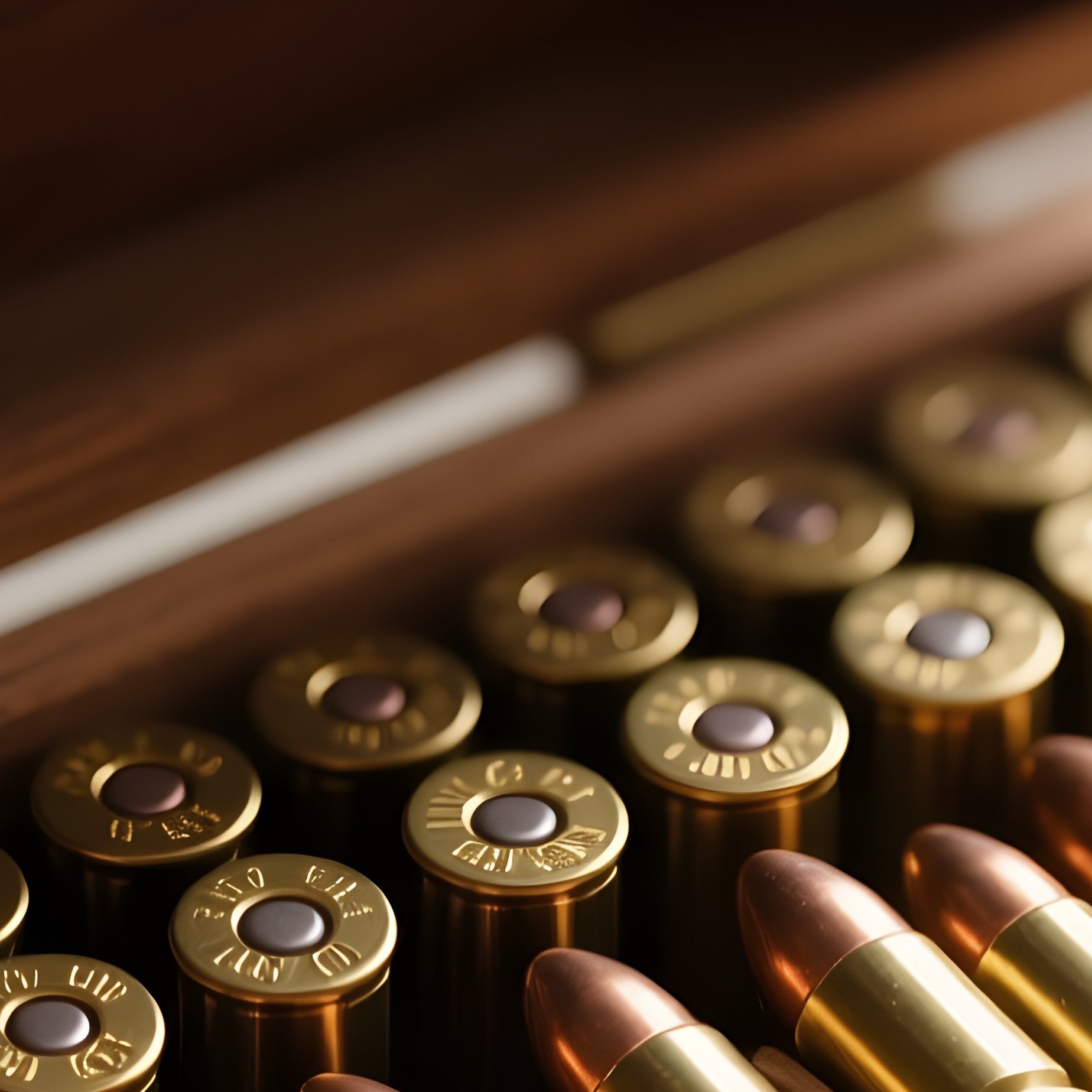 A Close‑Up Of A Hand‑Crafted Wooden Ammunition Box Open To Reveal Neatly Arranged .22 Lr Rounds, - Full Resolution Quality Preview