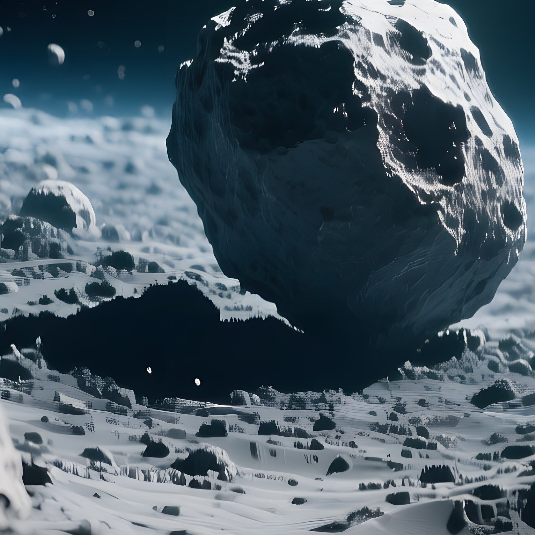 A Close‑Up Of A High‑Resolution Monitor Displaying A 3D Model Of An Asteroid Field, Its Details - Full Resolution Quality Preview