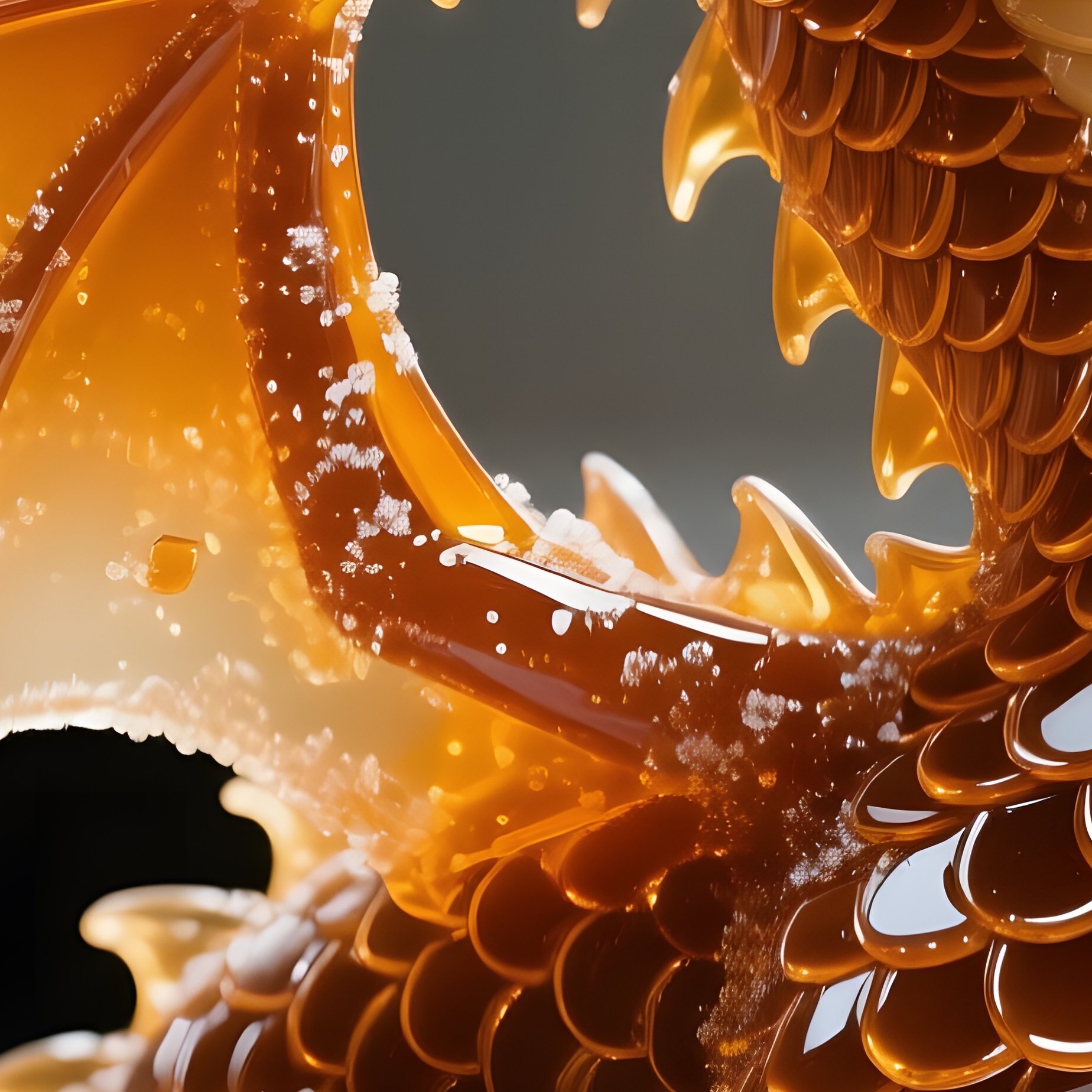 A Close‑Up Of A Hyperrealistic Sugar Dragon Perched On A Silver Platter, Its Scales Made From - Full Resolution Quality Preview
