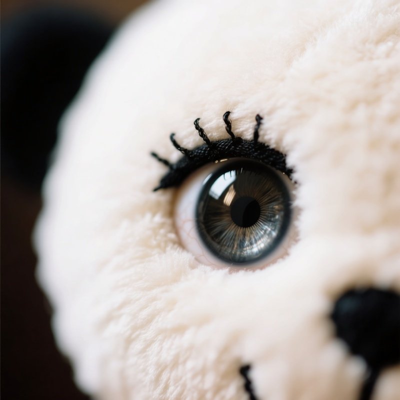 A Close Up Of A Plush Toys Button Eye