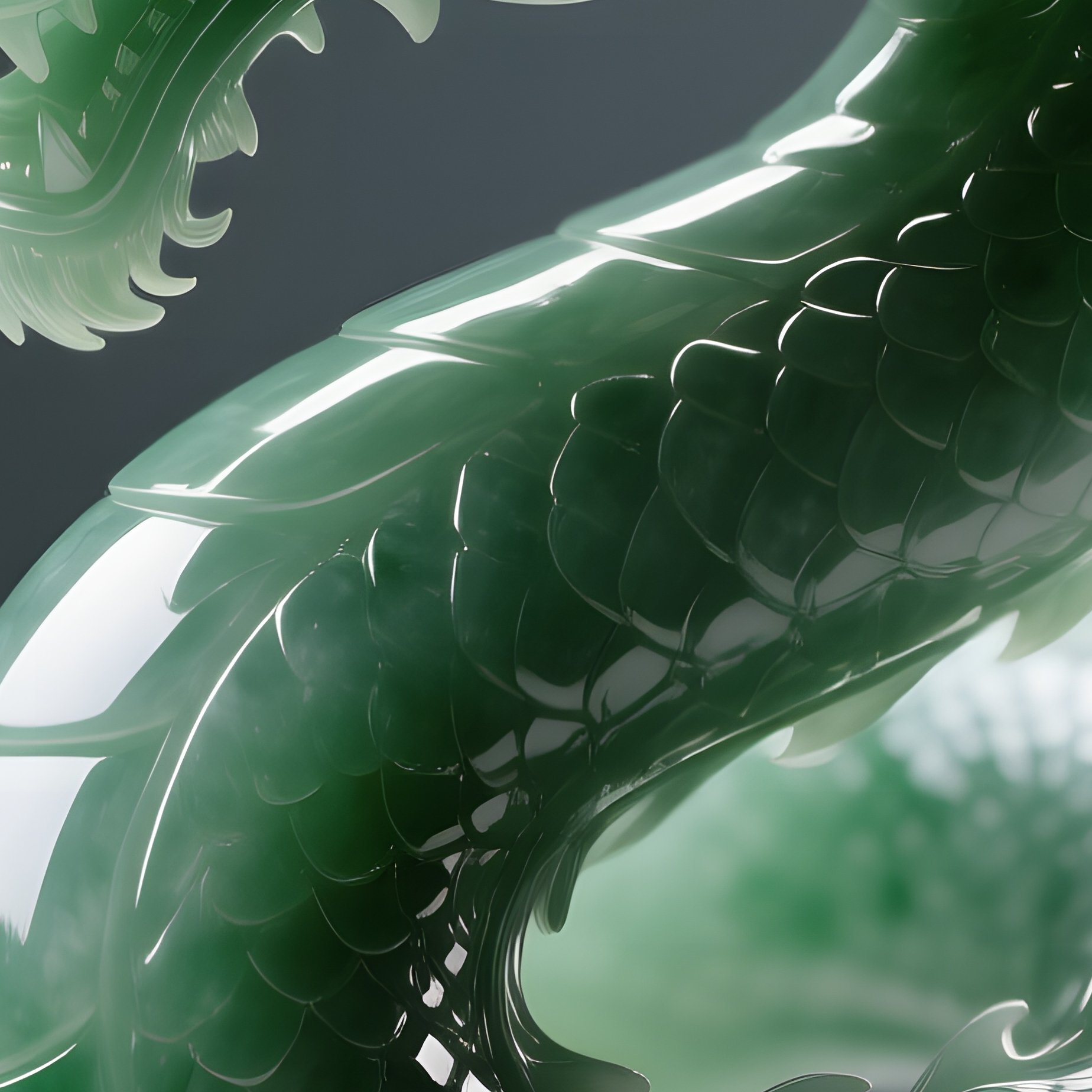 A Close‑Up Of A Polished Jade Dragon Curling Around A Marble Pedestal, Subtle Reflections Catching - Full Resolution Quality Preview
