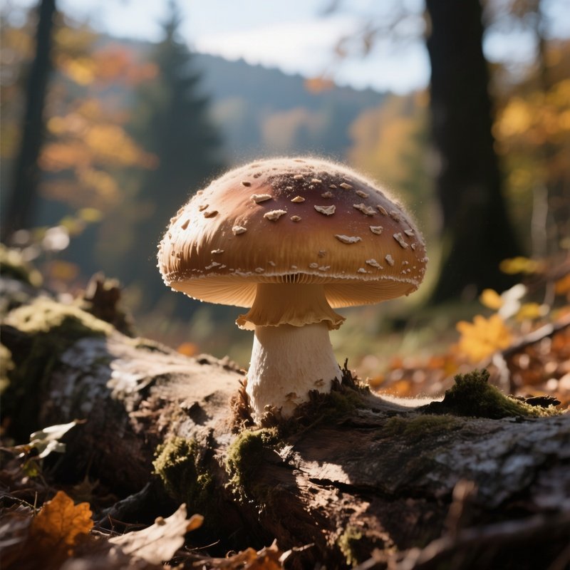 A Close‑Up Of A Single Giant Puffball Mushroom On A Fallen Oak Trunk In The Harz Mountains, Covered