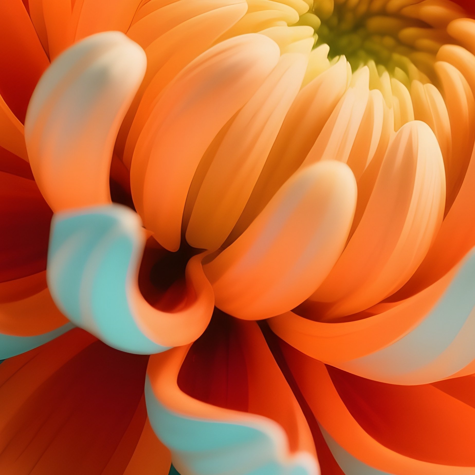 A Close‑Up Of A Single Pop‑Art Chrysanthemum Rendered In Flat Orange And Teal Layers, Studio - Full Resolution Quality Preview