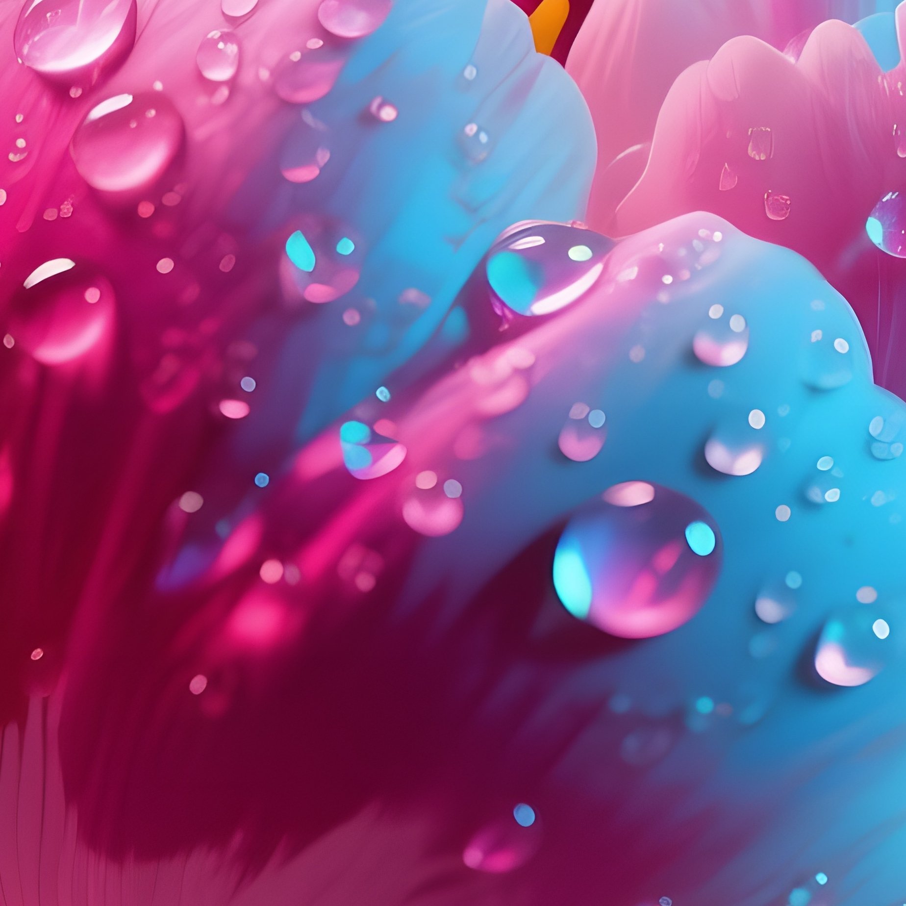 A Close‑Up Of A Single Pop‑Art Peony In Glossy Magenta And Cyan, Droplets Of Water Caught On Its - Full Resolution Quality Preview