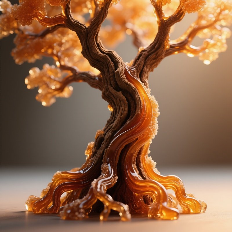 A Close‑Up Of A Sugar Sculpture Of An Ancient Tree Bark, Its Twisted Roots And Branches Formed From