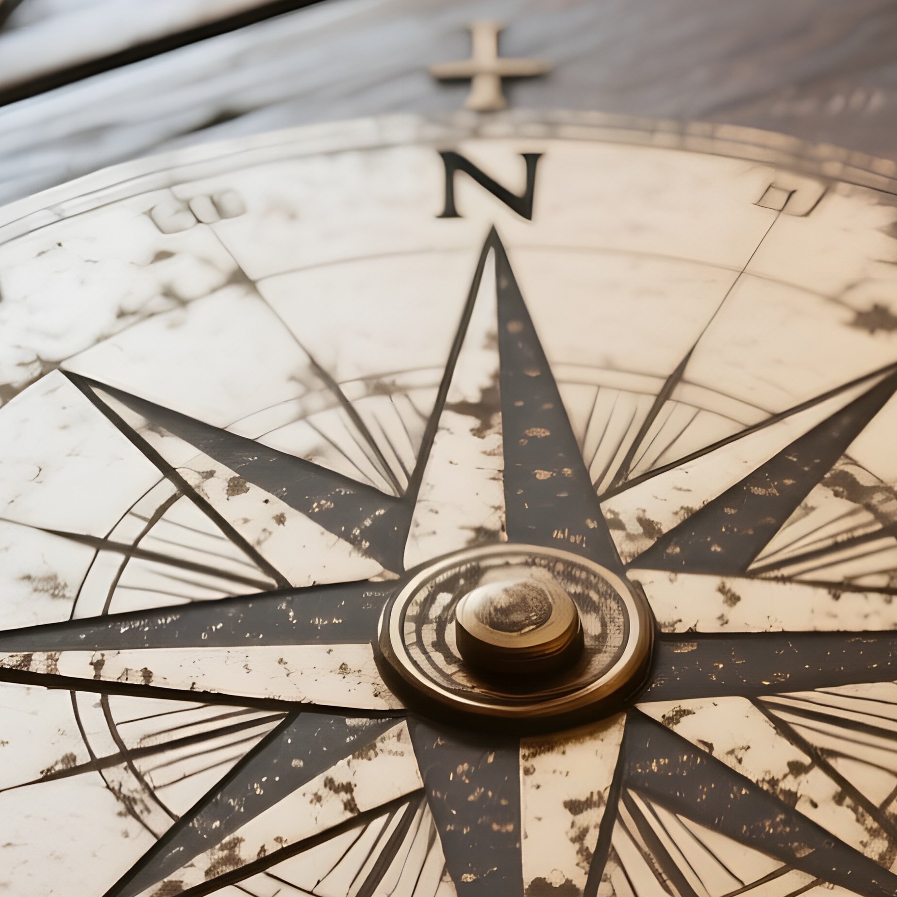 A Close‑Up Of A Weathered Compass Rose Etched Into A Wooden Table, Surrounded By Sea‑Stained Maps - Full Resolution Quality Preview