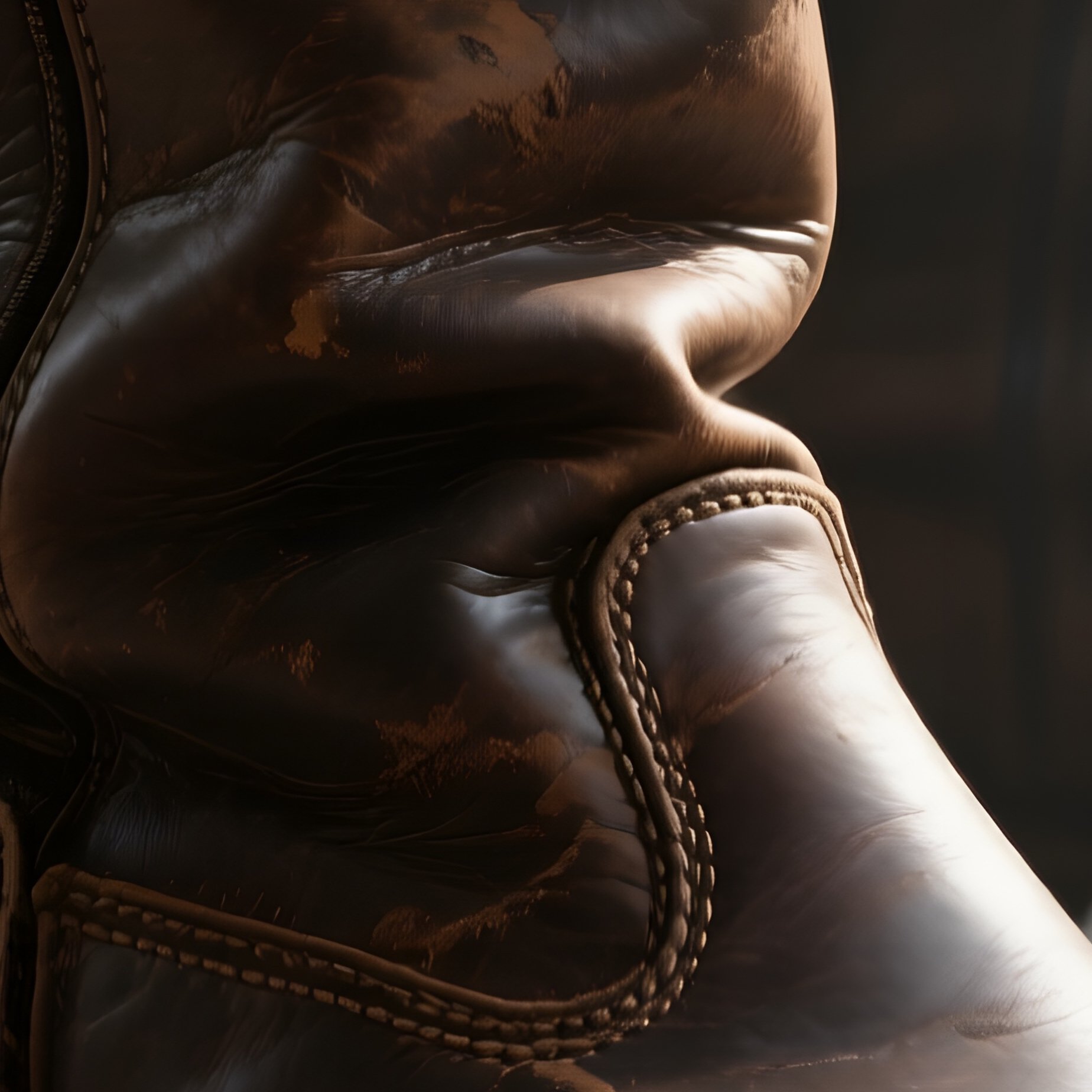 A Close‑Up Of A Weathered Leather Boot Stepping Onto A Plush Velvet Rug, Morning Light Streaming - Full Resolution Quality Preview