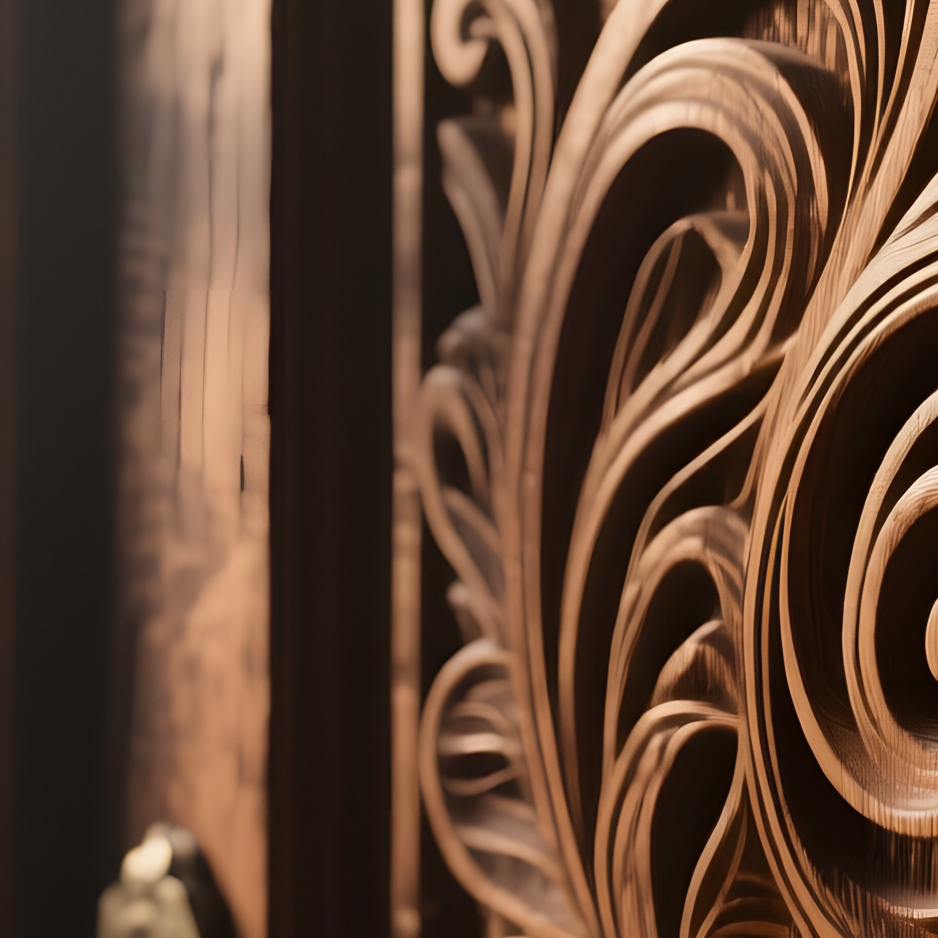 A Close‑Up Of A Wooden Door With Intricate Hand‑Carved Patterns, The Grain Swirling Around The - Full Resolution Quality Preview