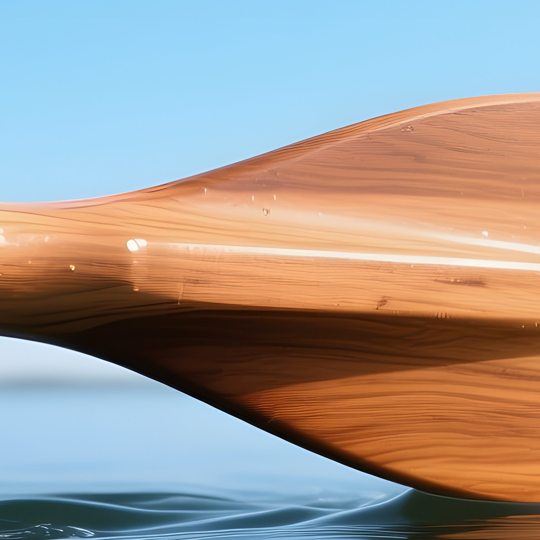 A Close‑Up Of A Wooden Rowing Oar Gliding Through Calm Water, Its Polished Ash Surface Reflecting - Full Resolution Quality Preview