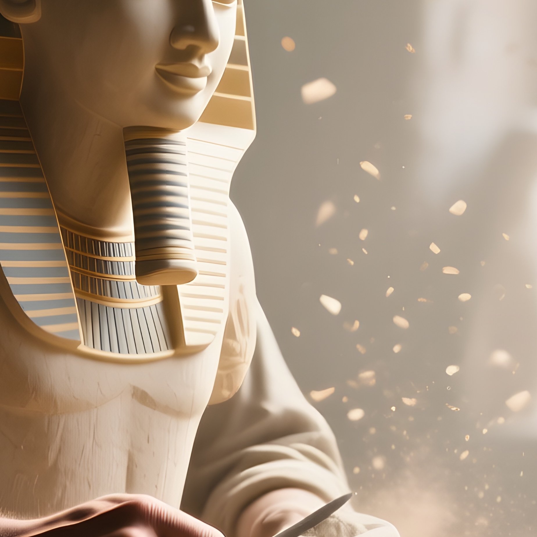 A Close‑Up Of An Egyptian Artisan Shaping A Limestone Statue In A Workshop, Sunlight Streaming - Full Resolution Quality Preview