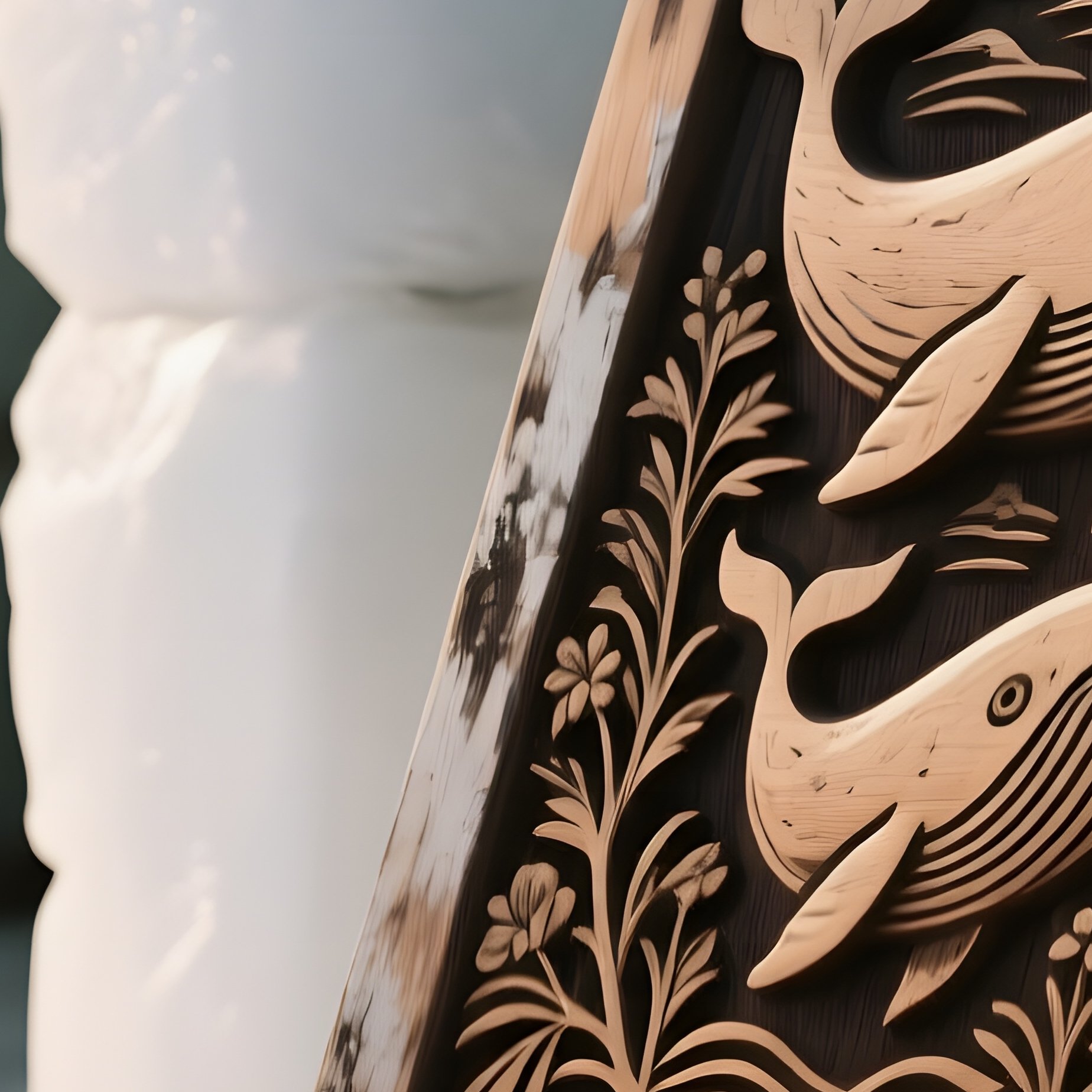 A Close Up Of Weathered Wooden Sled Runners Resting Against An Igloo’S Side, Intricate Carvings - Full Resolution Quality Preview