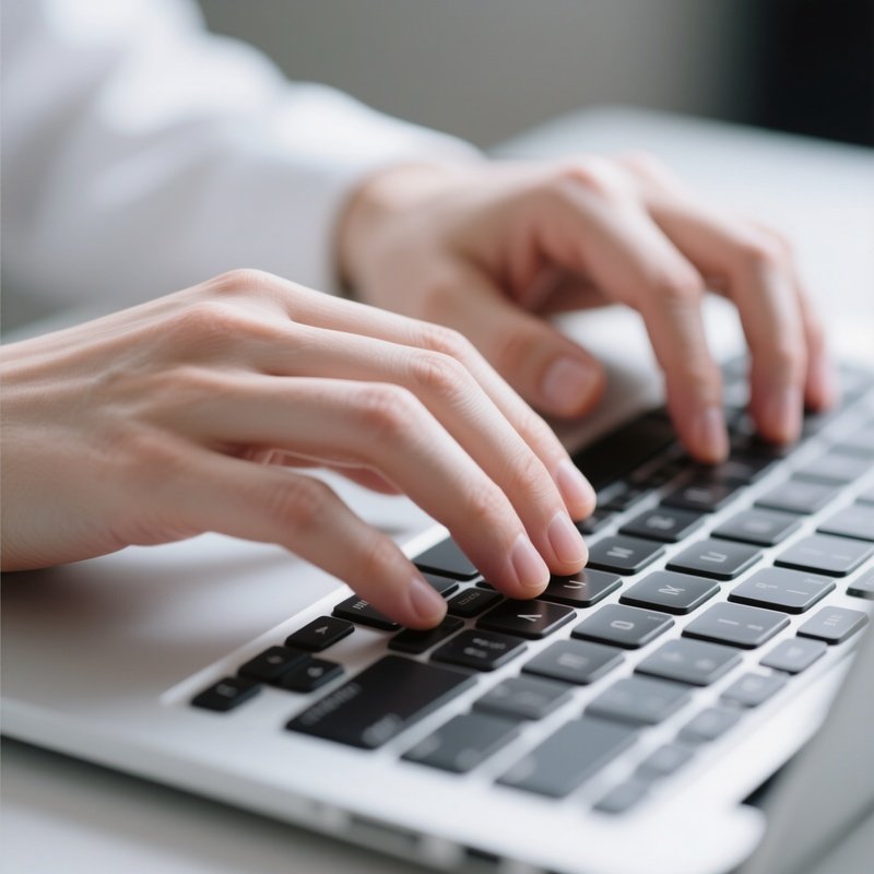 A Close Up Of White Hands Typing On A Laptop Keyboard.