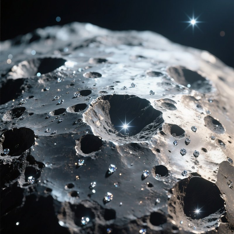 A Close‑Up View Of A Metallic Asteroid’S Surface Pitted With Tiny Impact Craters, Each Reflecting A
