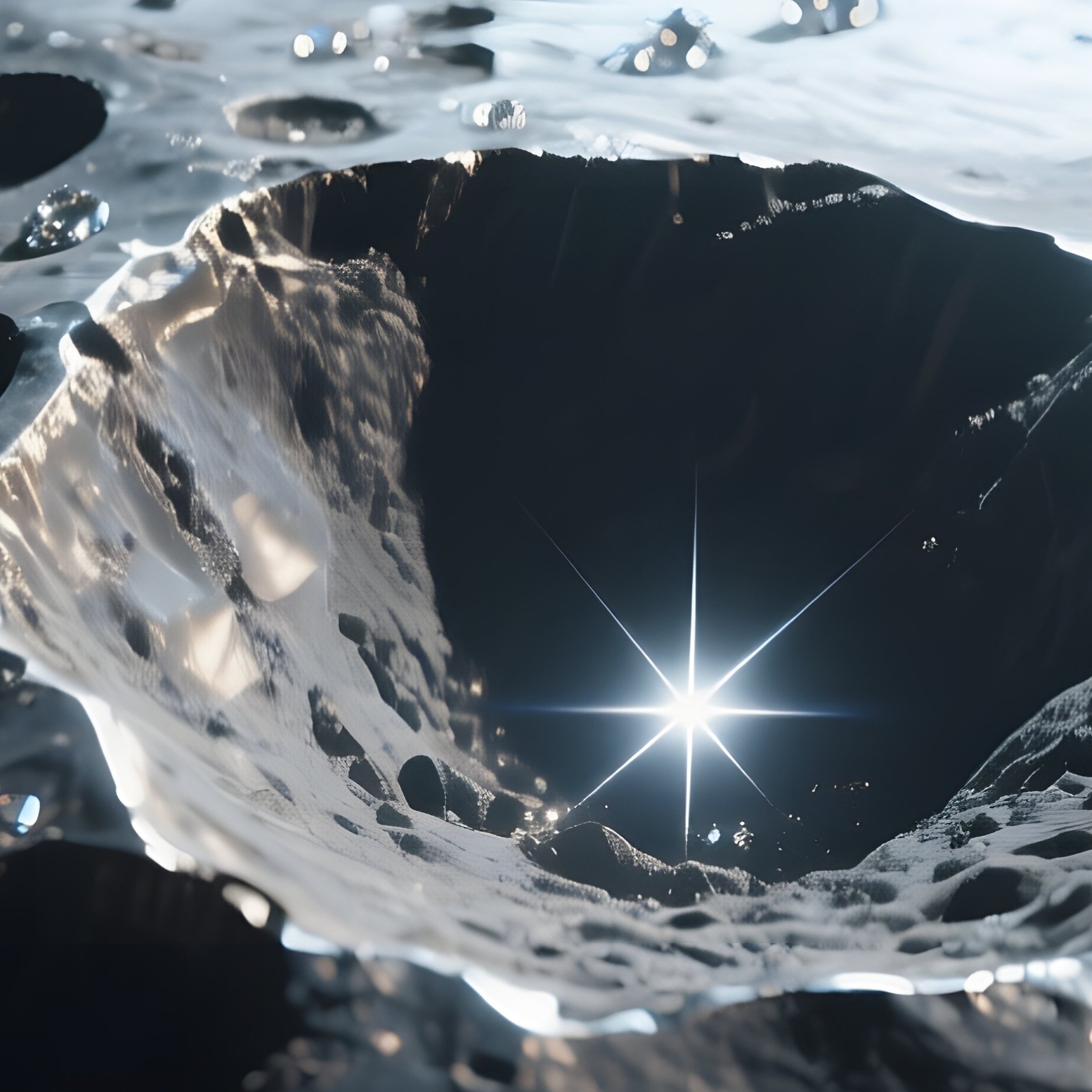 A Close‑Up View Of A Metallic Asteroid’S Surface Pitted With Tiny Impact Craters, Each Reflecting A - Full Resolution Quality Preview