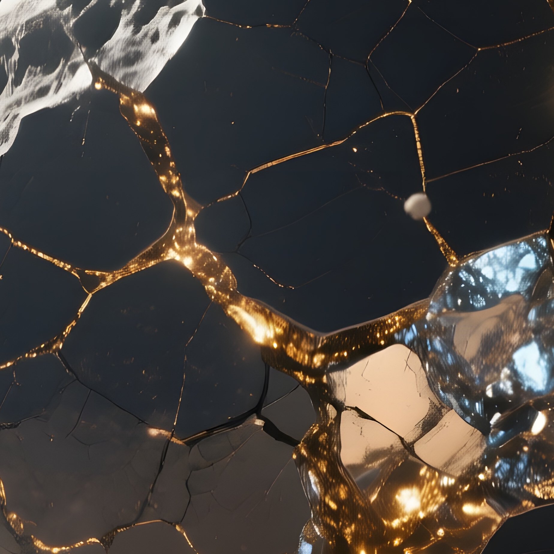 A Close‑Up View Of A Single Asteroid With A Cracked Basalt Surface, Veins Of Metallic Ore Glinting - Full Resolution Quality Preview