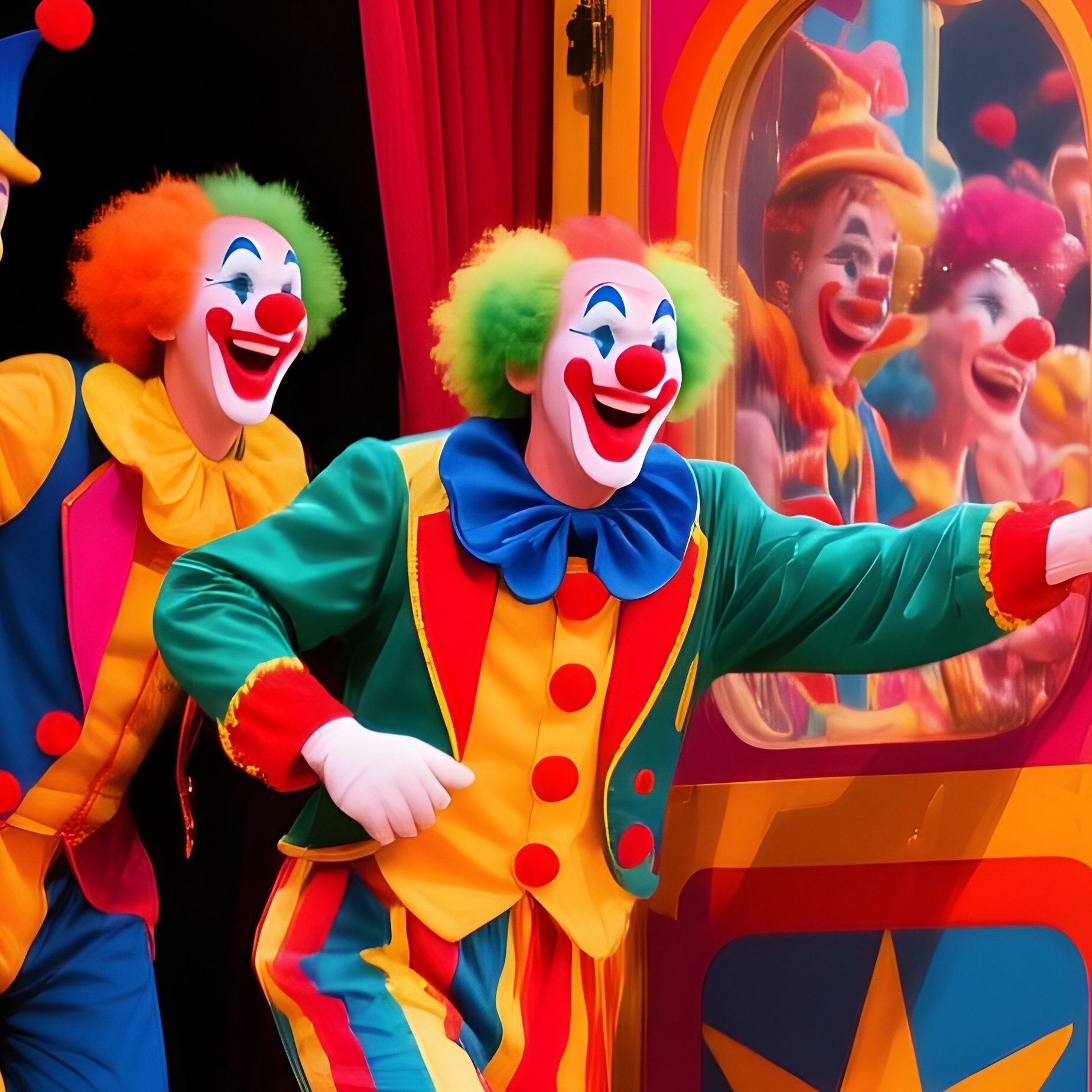 A Clown Car Arriving With Doors Opening To Reveal Performers - Full Resolution Quality Preview