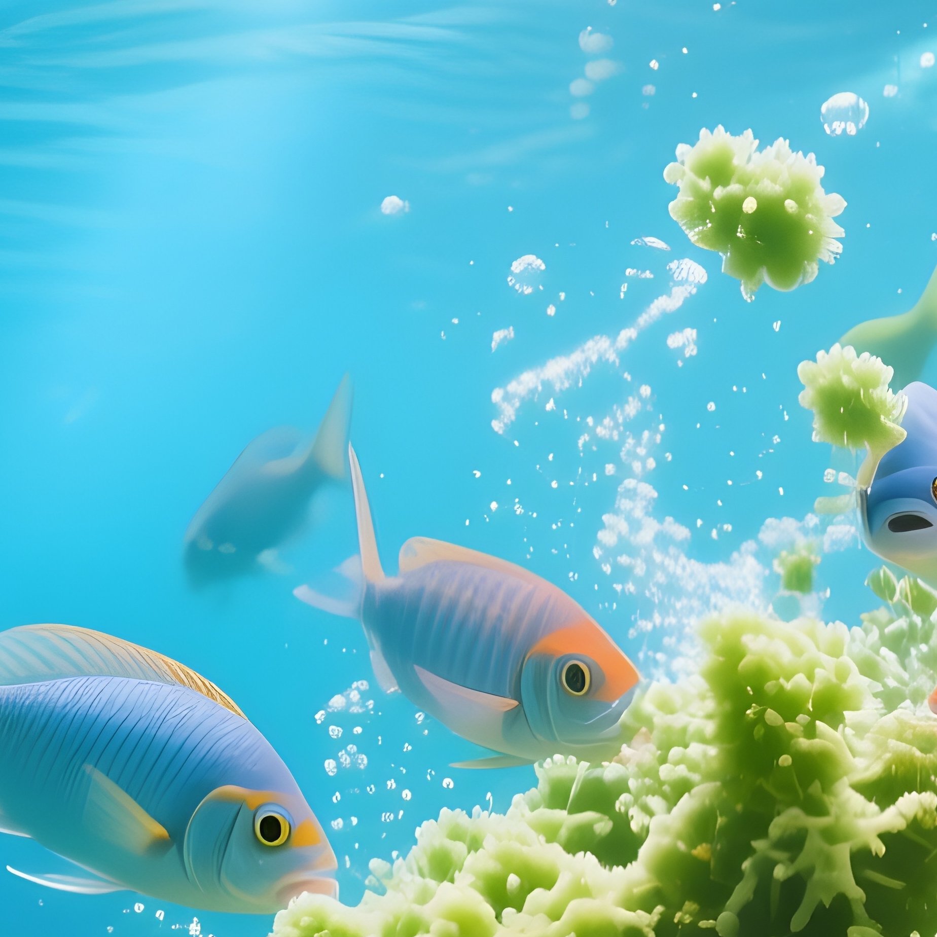 A Cluster Of Colorful Fish Feeding At The Surface Photorealistic Image - Full Resolution Quality Preview