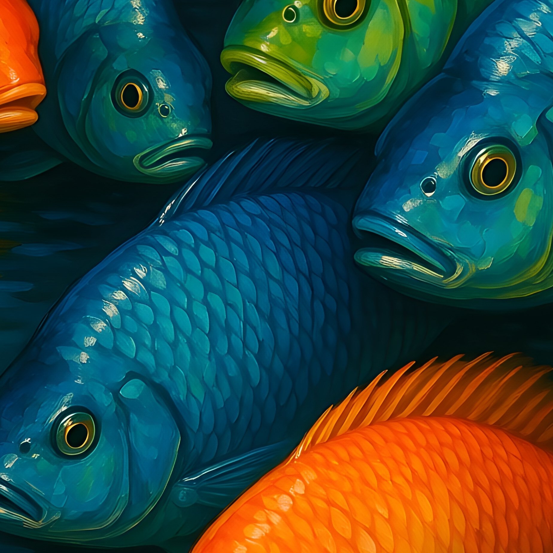 A Cluster Of Colorful Fish Feeding At The Surface Still Life - Full Resolution Quality Preview