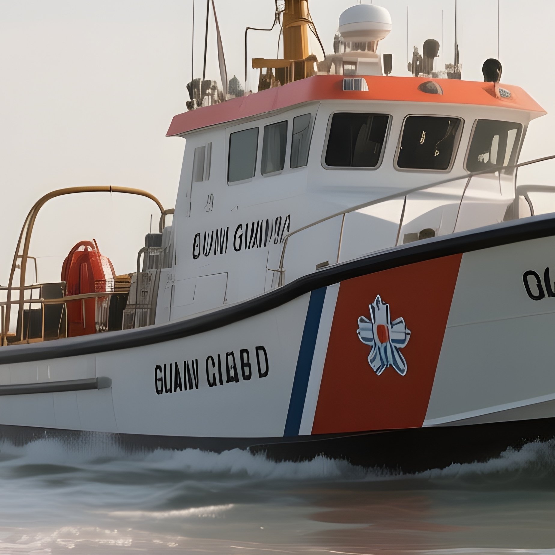 A Coast Guard Boat Patrolling Near An Empty Beach - Full Resolution Quality Preview