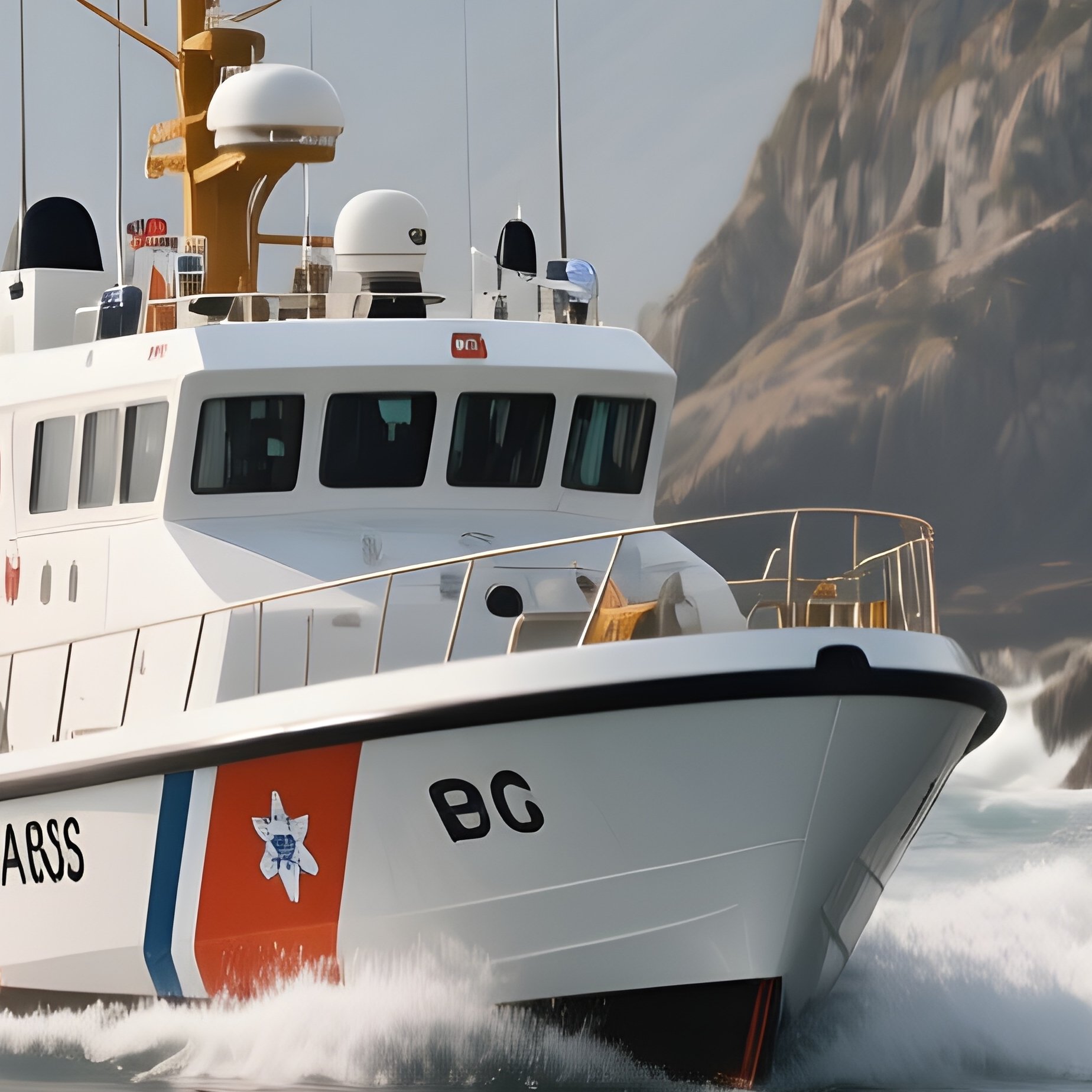 A Coast Guard Craft Approaching Offshore Rocks Carefully - Full Resolution Quality Preview