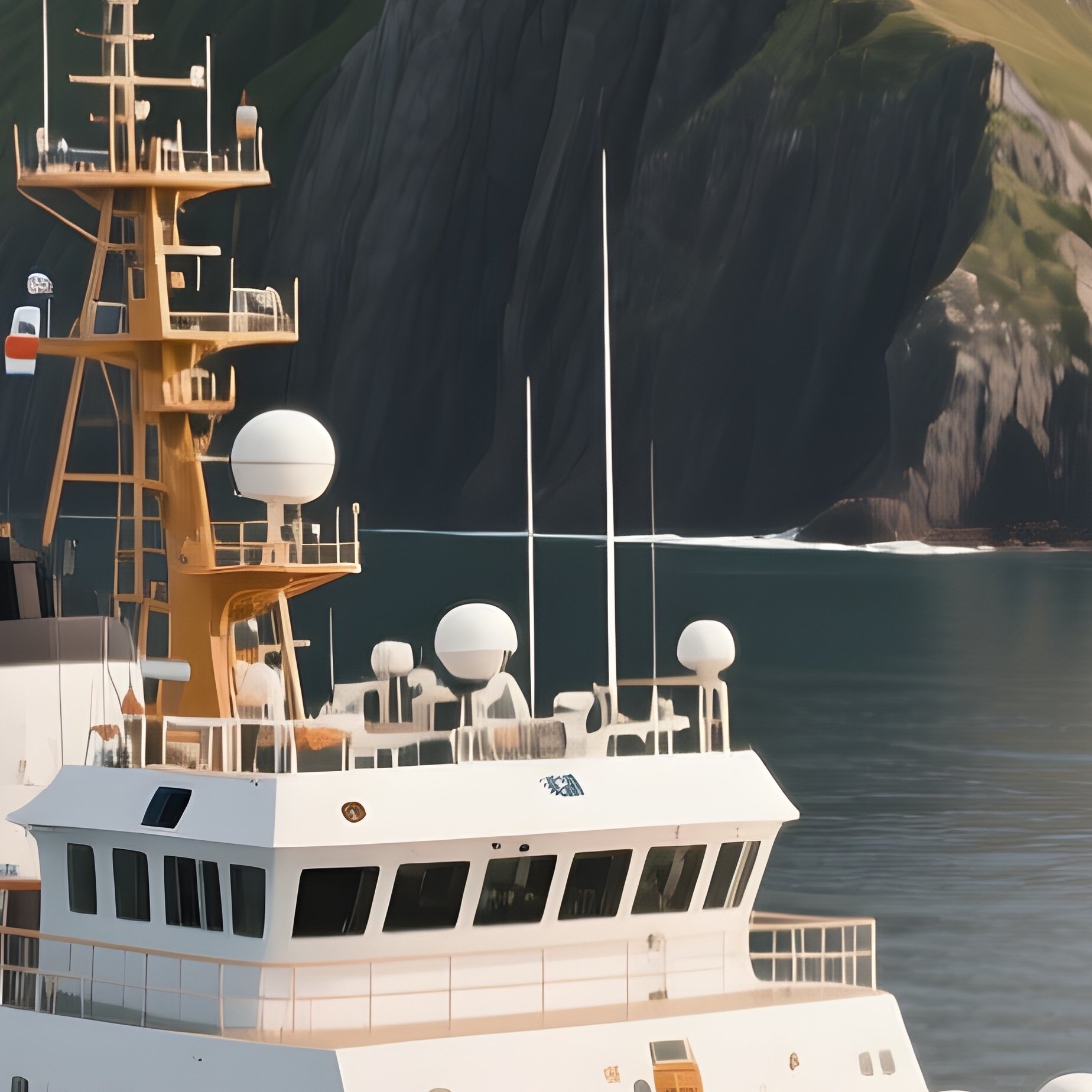 A Coast Guard Vessel Anchored Near A Remote Headland - Full Resolution Quality Preview