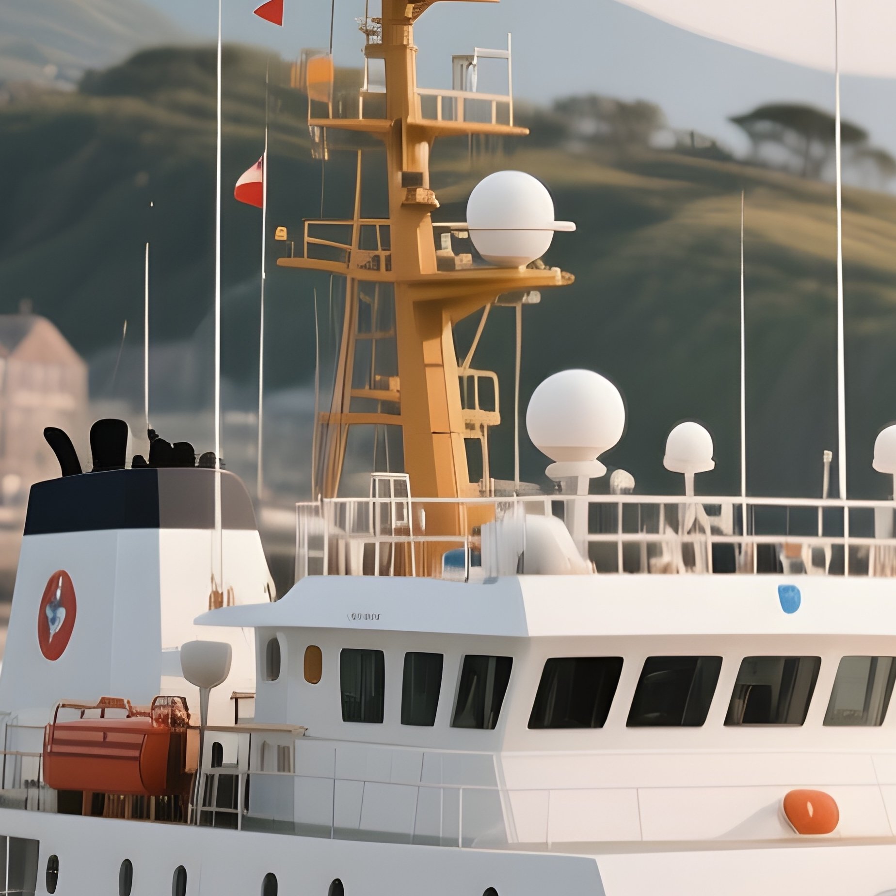 A Coast Guard Vessel Idling Near A Coastal Town - Full Resolution Quality Preview
