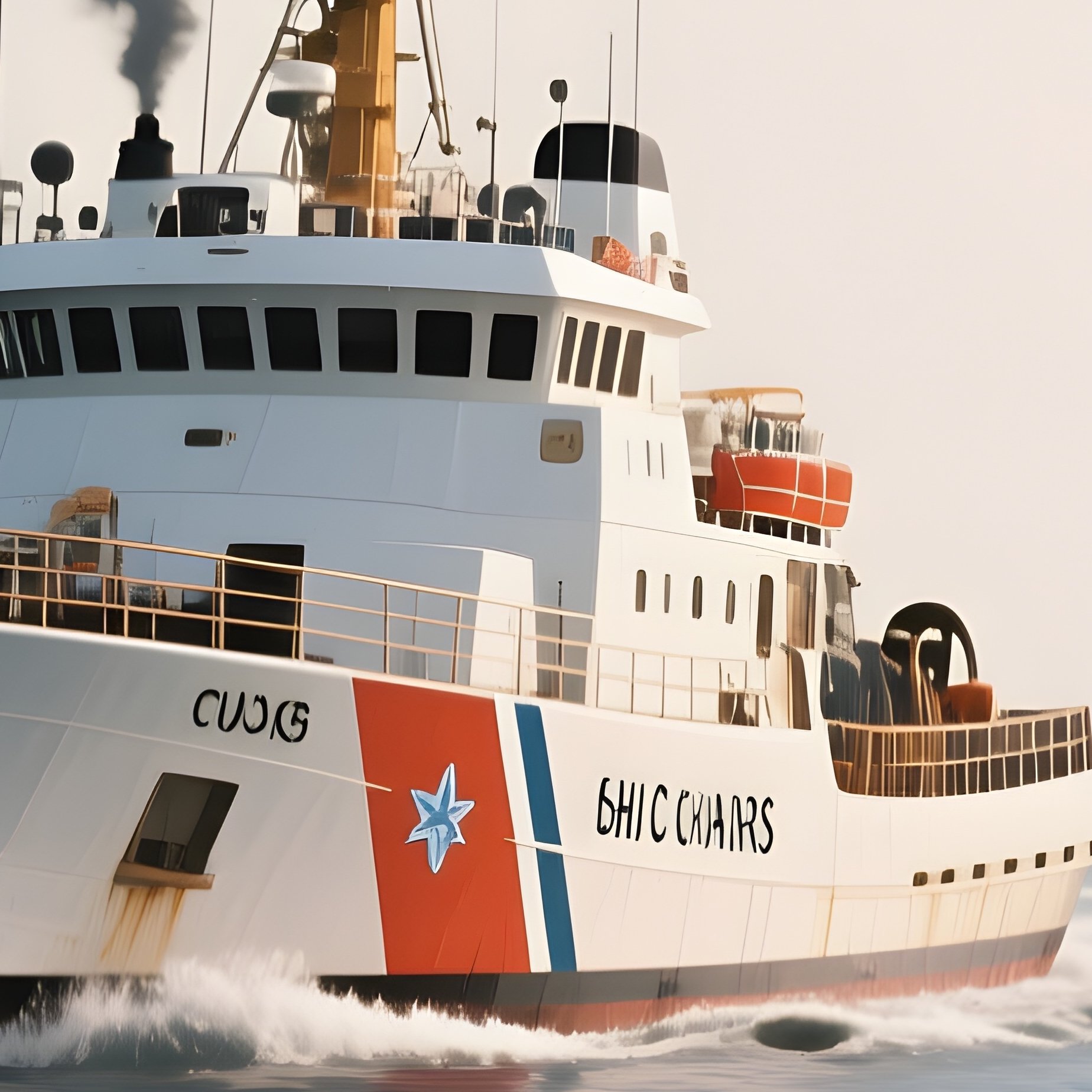 A Coast Guard Vessel Shadowing Fishing Boats Offshore - Full Resolution Quality Preview