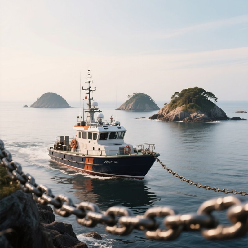 A Coastal Patrol Boat Near A Chain Of Small Islands
