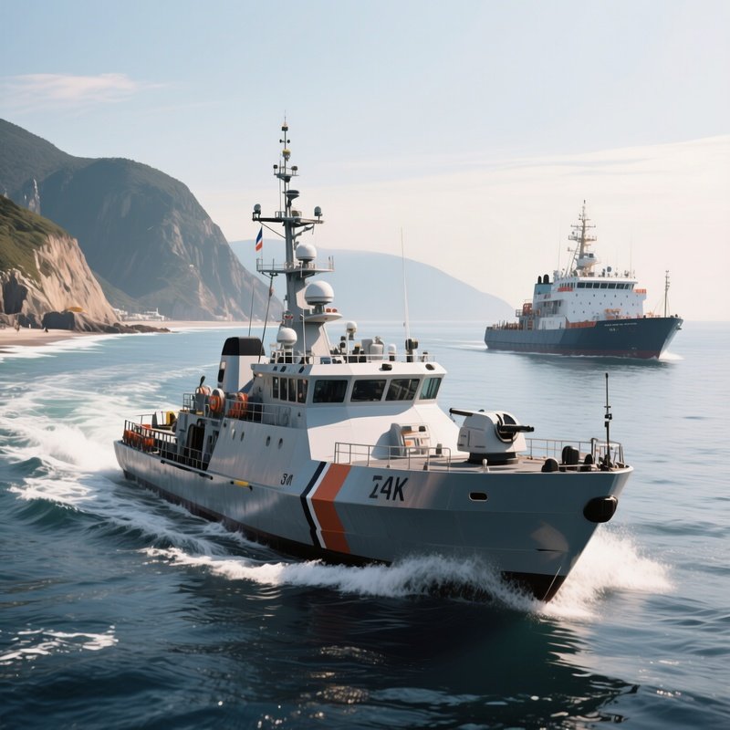 A Coastal Patrol Cutter Escorting Another Vessel