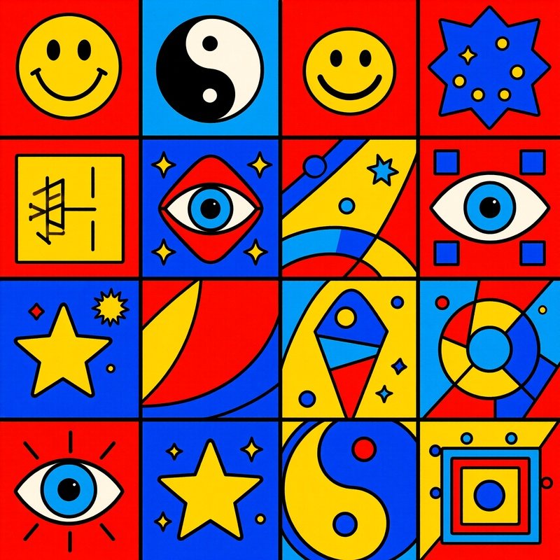 A Collage Of Various Colorful And Symbolic Patterns Collage