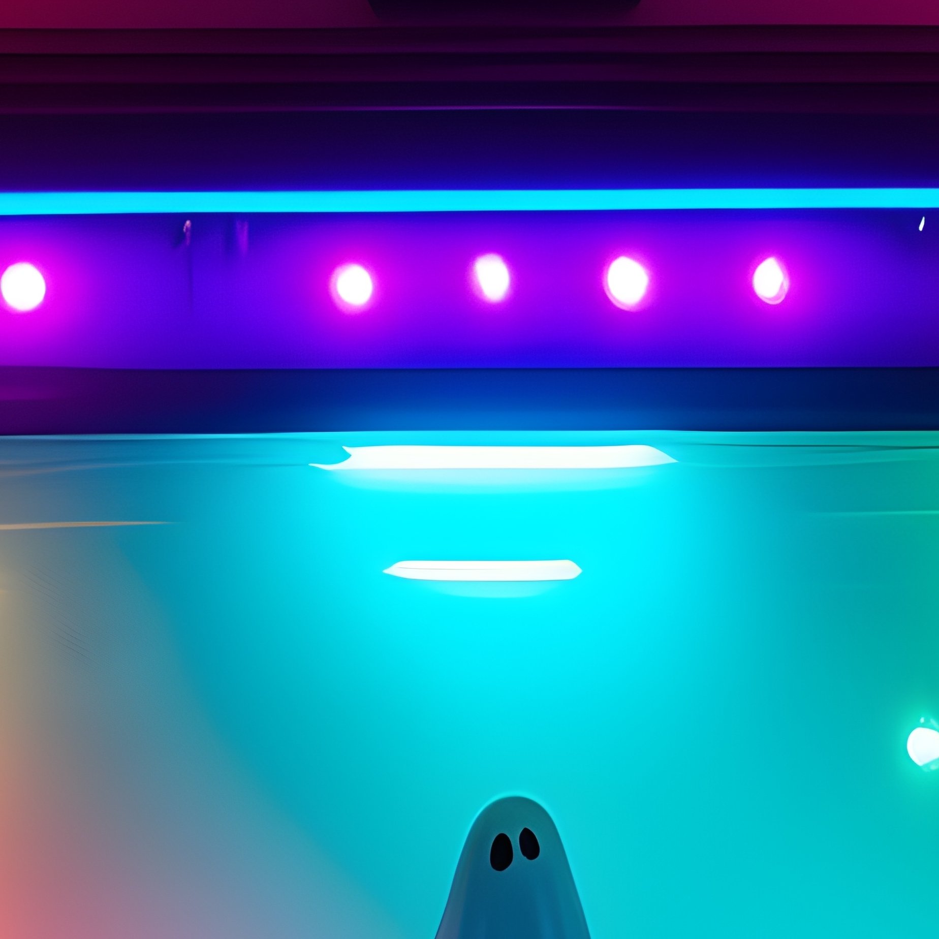 A Colorful Ghost Train Entrance Glowing Under Flashing Lights And Fog - Full Resolution Quality Preview