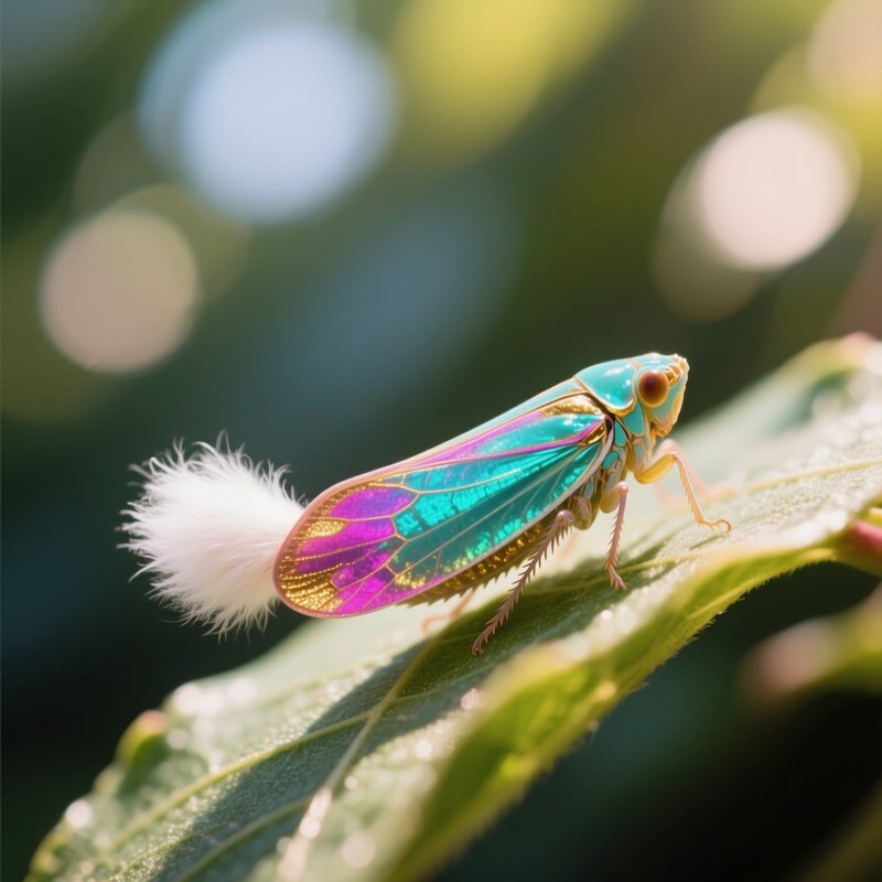 A Colorful Planthopper Nymph With A Fluffy White Tail