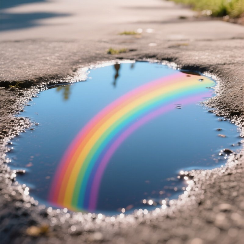 A Colorful Rainbow Reflected Perfectly In A Small Puddle