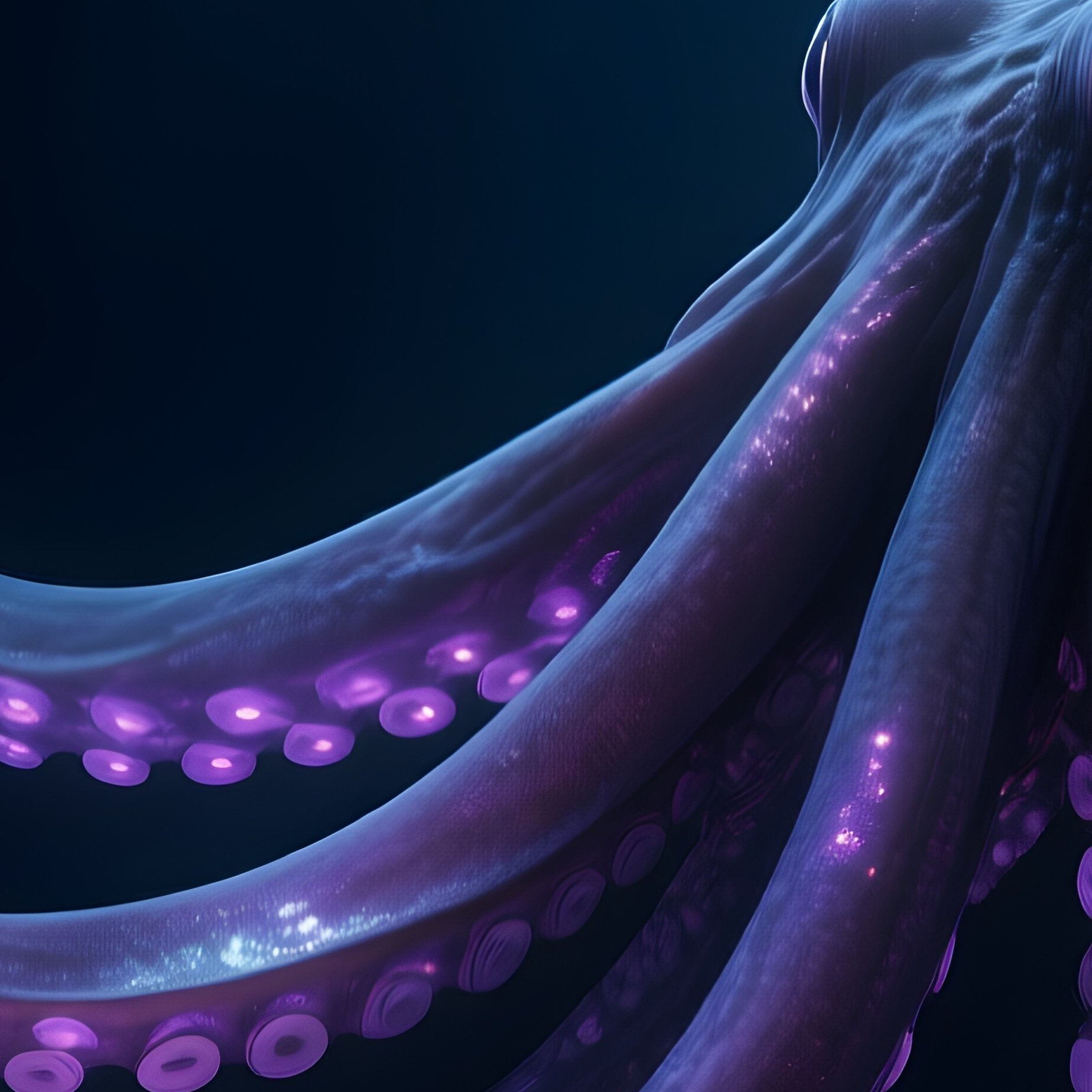 A Colossal Squid Drifting Through Black Ocean Void Tentacles Disappearing Into The Abyss - Full Resolution Quality Preview