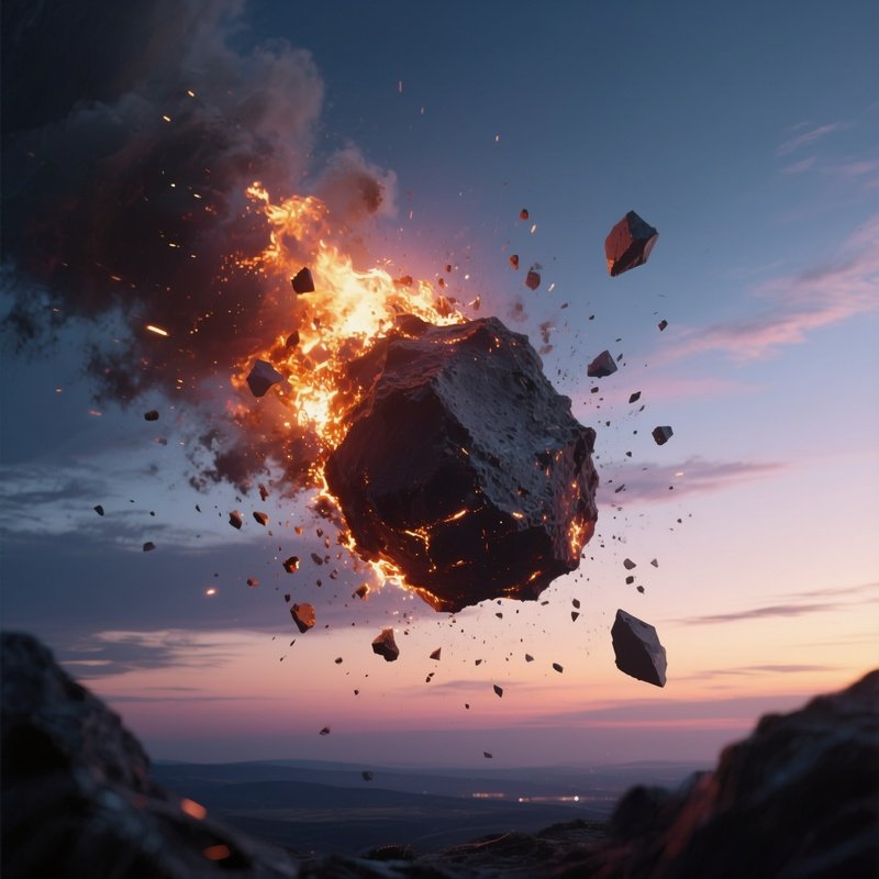 A Comet Fragment Burning Across A Twilight Sky.