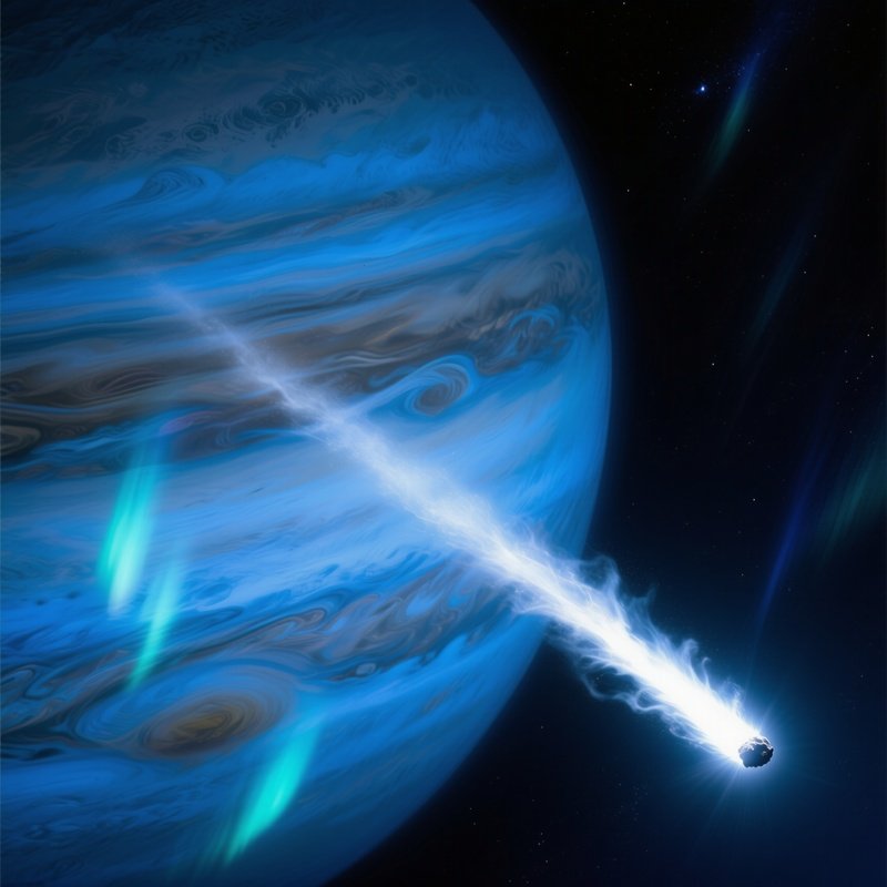 A Comet Passing Jupiter Reflected Sunlight Auroras Still Life