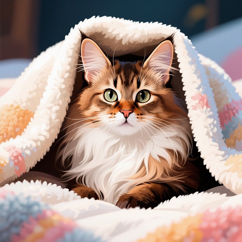 A Computer Generated Image Of A Cat Somali Peeking Out From Under A Blanket
