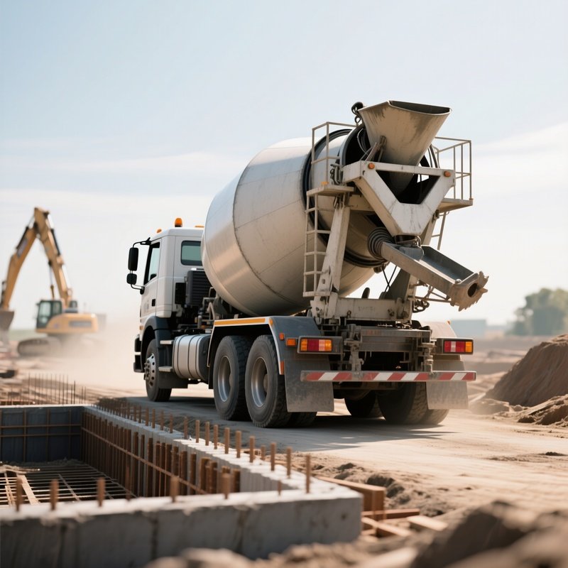 A Concrete Mixer Truck Reversing Toward Foundation Forms