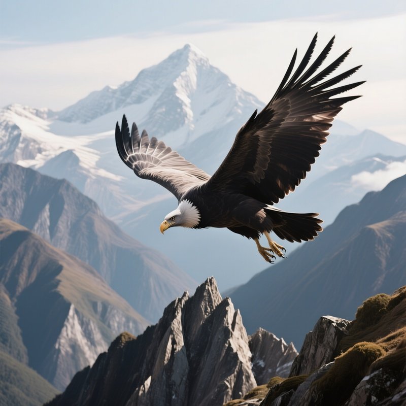 A Condor Soaring Above Razor Sharp Andean Peaks.