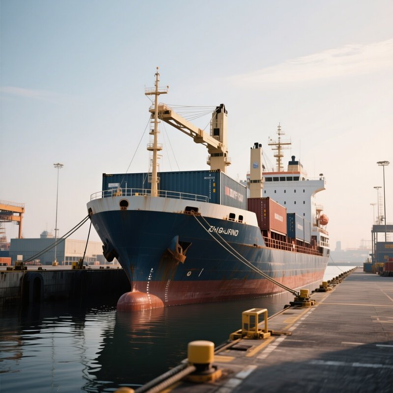 A Container Feeder Ship Docking At A Medium Sized Port