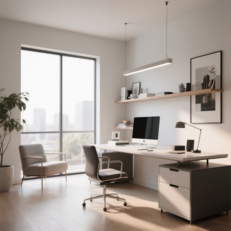 A Contemporary Home Office With Minimalist Furniture And Daylight