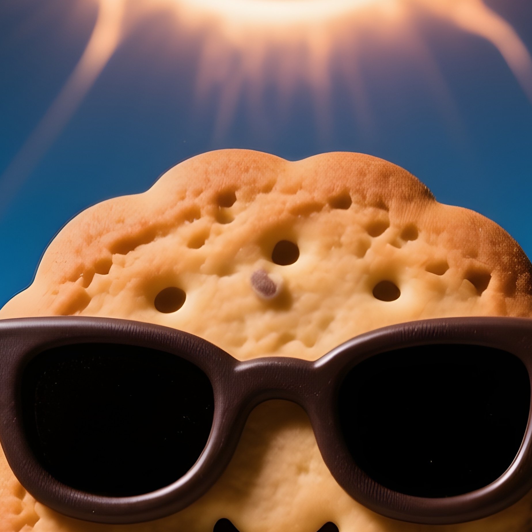 A Cookie Wearing Sunglasses Sunbathing On A Plate - Full Resolution Quality Preview