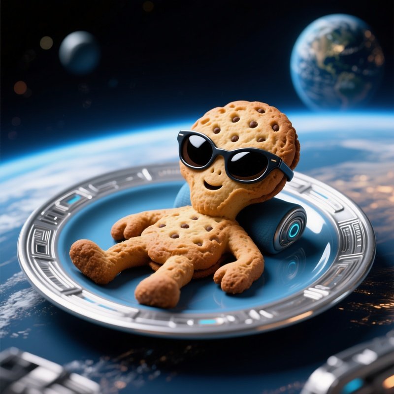 A Cookie Wearing Sunglasses Sunbathing On A Plate Science Fiction
