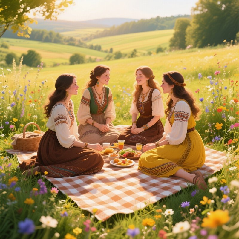 A Countryside Picnic On A Gingham Blanket Photorealistic