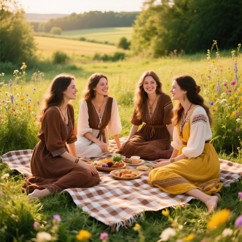 A Countryside Picnic On A Gingham Blanket