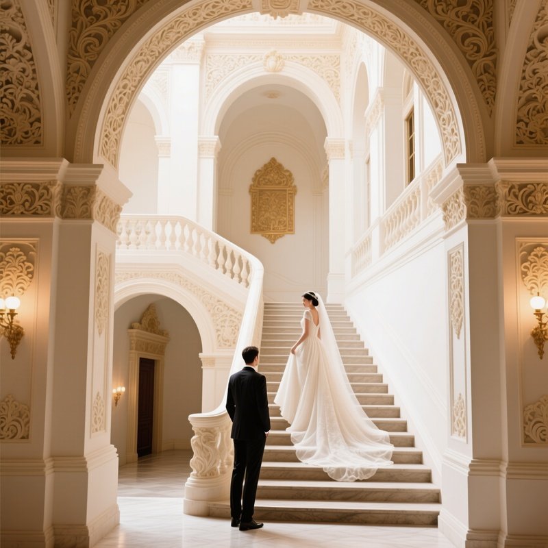A Couple In A Grand Hall Wedding Romance