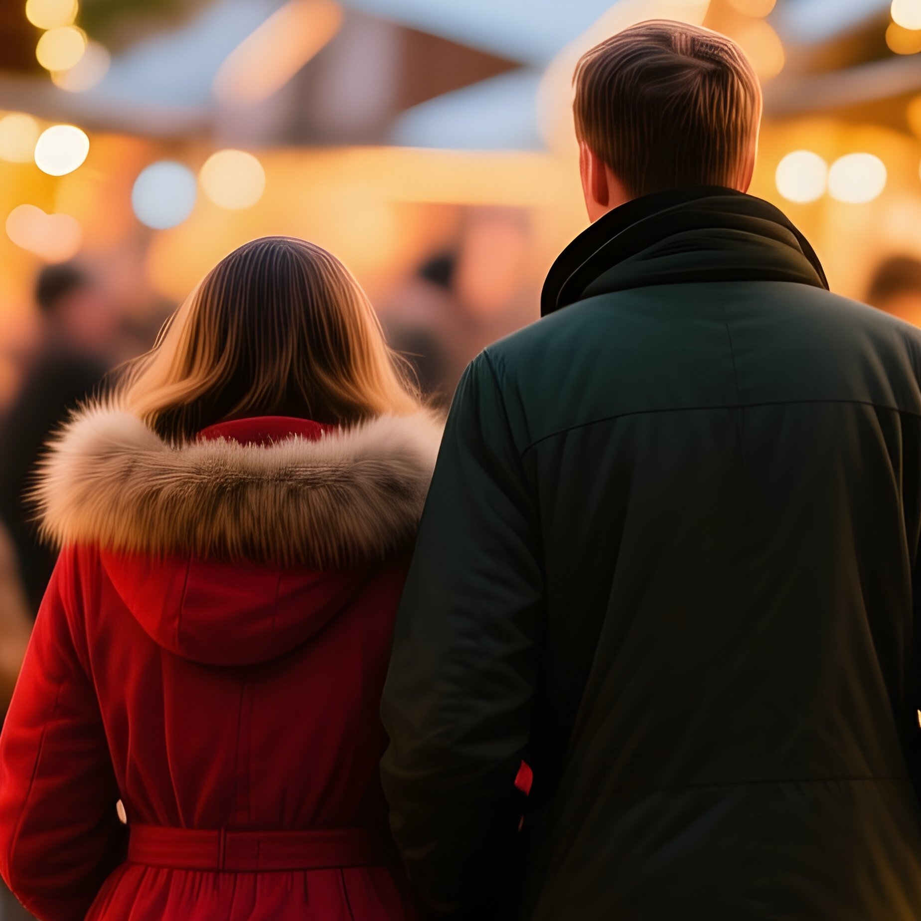 A Couple Walking Through A Christmas Market Christmas Market - Full Resolution Quality Preview